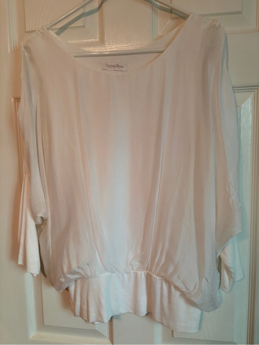 Cobblestone 100% Silk White Blouse with Dolman Sleeve Size Medium